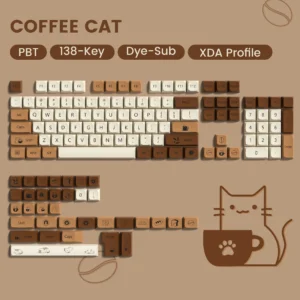 Zestaw nasadek na klawisze PBT Coffee Cat, 138 szt. Brązowy