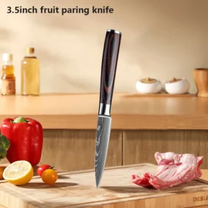 Zestaw noży kuchennych Damascus ze stali nierdzewnej z nożycami Fruit knife
