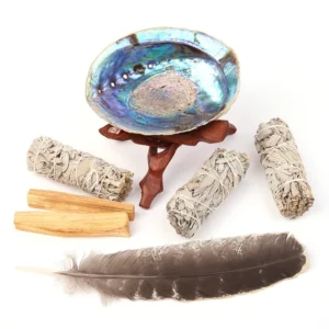 Zestaw Palo Santo i biała szałwia z muszlą abalone — oczyszczanie przestrzeni