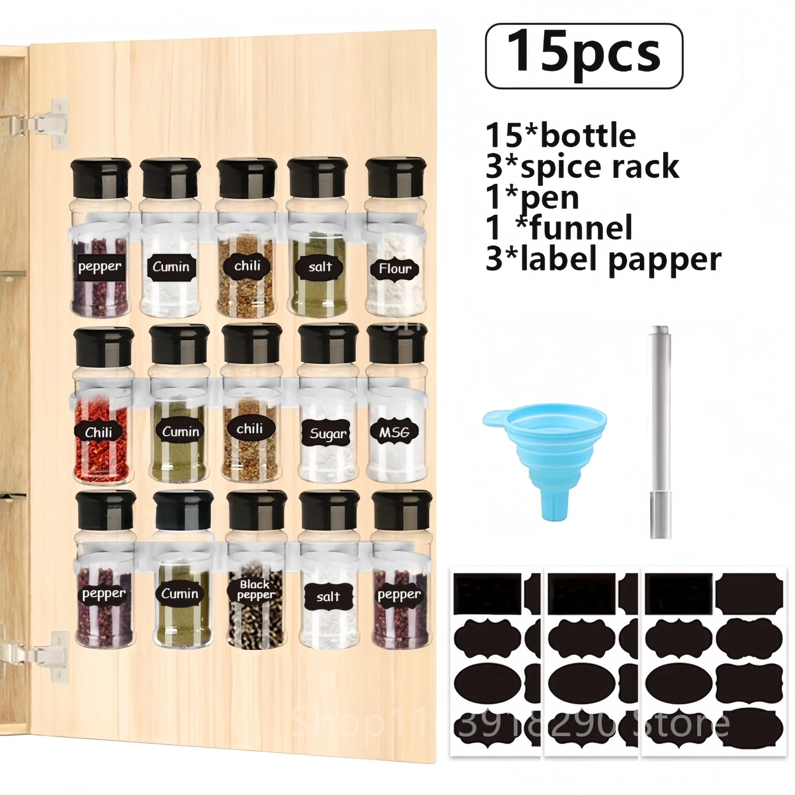 Zestaw słoiczków na przyprawy z markerem i etykietami With shelf