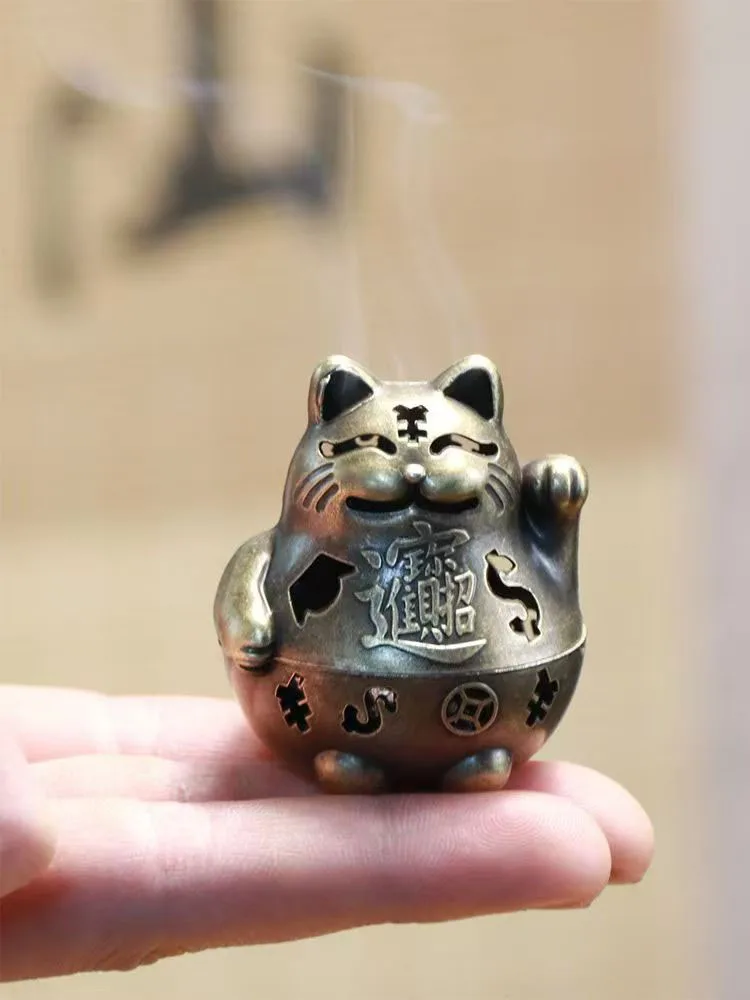 Złota kadzielnica kot szczęścia Feng Shui — stojak na kadzidła do medytacji Biały