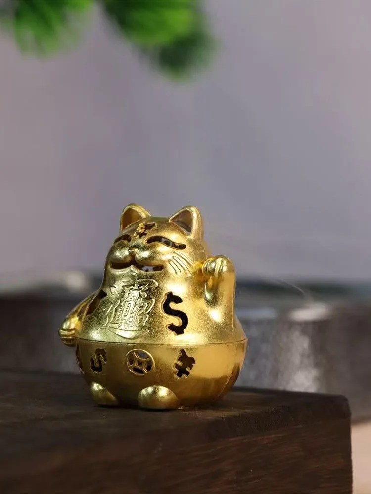 Złota kadzielnica kot szczęścia Feng Shui — stojak na kadzidła do medytacji żółty