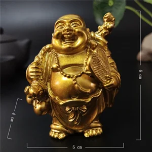 Złoty Śmiejący się Budda Maitreya – figurka do ogrodu i domu Pomarańczowy