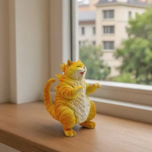 Żywiczna figurka potwora kota na biurko unikalna dekoracja żółty